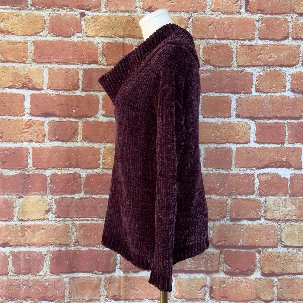 Michael Kors Burgundy Chenille Knit Cowl Neck Pullover Sweater Size XS Soft Cozy